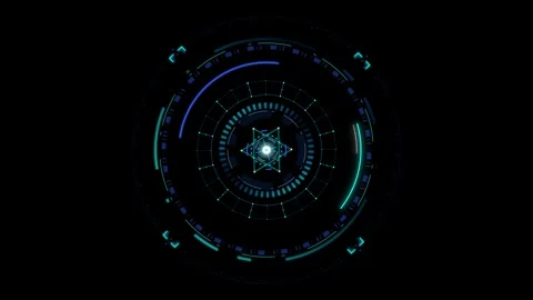 Advanced digital HUD with layered blue and green concentric circles and a c.. 動画素材 334945020