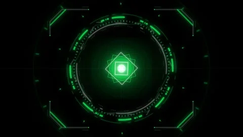 Advanced digital targeting reticle with green neon lines and geometric shap.. 動画素材 335826642
