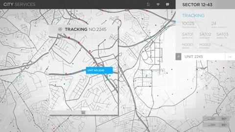Advanced Digital Tracking Interface Uses Satellite Connection For Vehicle Search Video stock 211792260