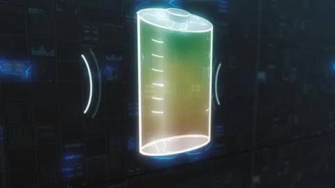 An advanced digital visualization of a battery charging, highlighting the Stock Photos