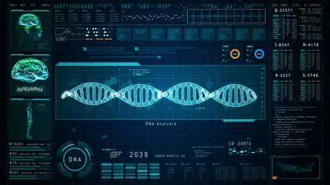 Advanced DNA Analysis with Brain Activity and Human Anatomy Visualization, Vídeo Stock 273281892