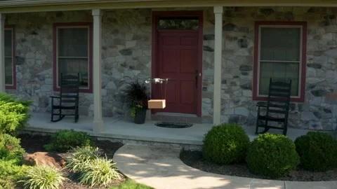 Advanced drone delivery technology. Final mile doorstep delivery. Aerial Stock Footage 164037007