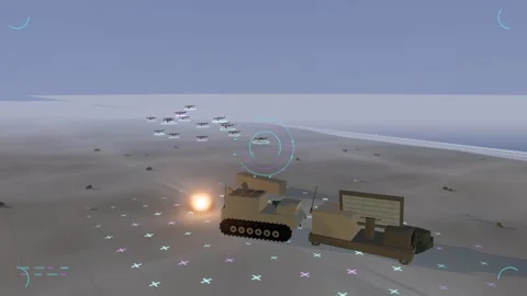 Advanced drone system demonstrates encrypted drone mesh network along a Stock Footage 342908488
