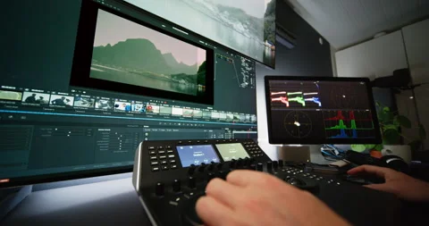 Advanced Editing Workflow With Colorist Adjusting Footage In Studio Stock Footage 313467761