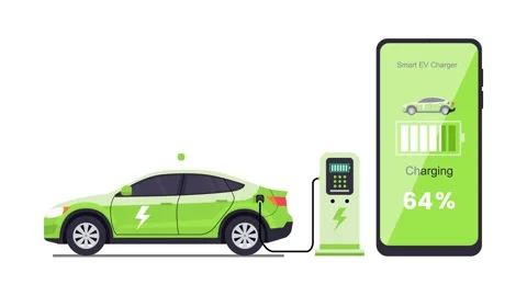 Advanced Electric Car Charging Monitored by Smartphone - Modern EV Technology Stock Footage 317518334