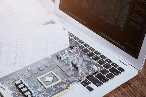 Advanced electronic circuit board design for semiconductor technology. High.. Stock Photos