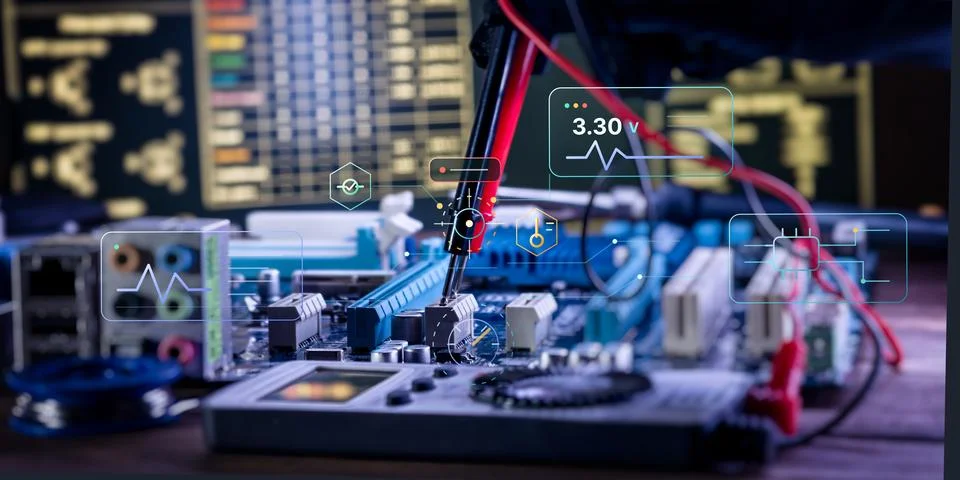 Advanced electronic engineering and smart technology. Precision troubleshooti Stock Photos