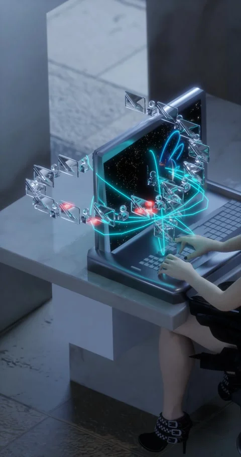 Advanced Email System in Cyberspace technolody render animation Stock Footage 308977721