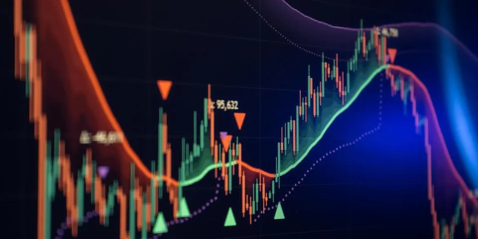 Advanced forex trading screen concept. Financial data analytics background wi Foto stock