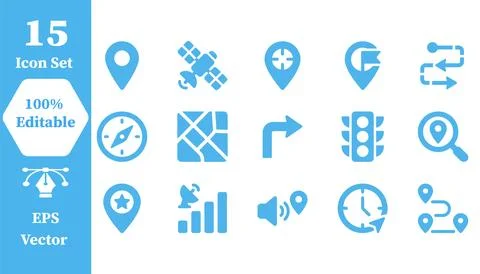 Advanced gps navigation and location icons set with navigation, location Stock Illustration