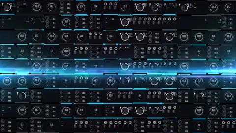 Advanced HUD digital dashboard with multiple data panels, percentage gauges, Stock-Footage 333629588
