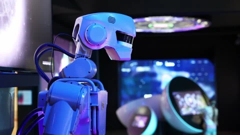 Advanced humanoid robot displayed in technology expo showcasing innovative .. Stock Footage 314888403