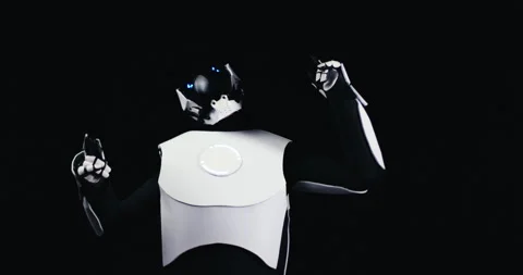 Advanced Humanoid Robot with LED Eyes Simulating Human Behavior Dancing Like Stock Footage 320072037