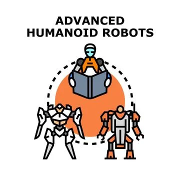 Advanced humanoid robots developing artificial intelligence technology Ilustração Stock