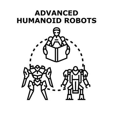 Advanced humanoid robots developing artificial intelligence technology 库存插图