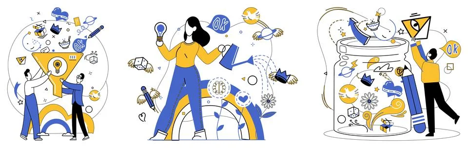 Advanced idea. Embrace creativity as wind propels sails advanced business ideas Stock Illustration