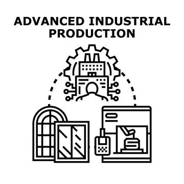 Advanced industrial production system featuring a factory building within a g Stock Illustration