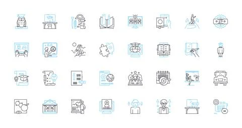 Advanced instruction linear icons set. Critical thinking, Creativity, Innovation Stock Illustration
