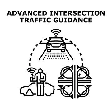 Advanced intersection traffic guidance system communicating with autonomous c Stock Illustration