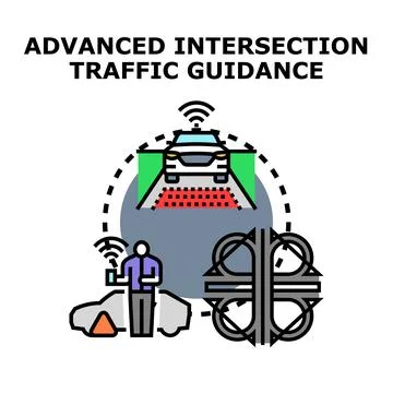 Advanced intersection traffic guidance system communicating with autonomous c Stock Illustration