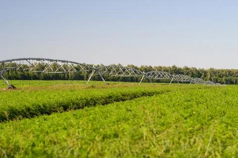The Advanced Irrigation System Implemented in a Lush and Verdant Agricultur.. Stock Photos