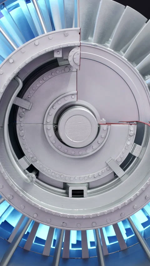 An Advanced Jet Engine Model featuring Illuminated Turbine Blades for enhanced Stock Footage 293049669