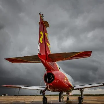 Advanced jet trainer CASA C-101 Aviojet, known as Eagle Patrol, rear view Stock Photos
