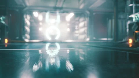 Advanced laboratory interior with glowing elements and reflective flooring Stock Footage 304467132