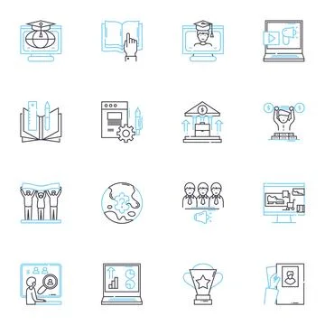 Advanced learning linear icons set. Mastery, Expertise, Skillfulness, Ingenuity Stock Illustration