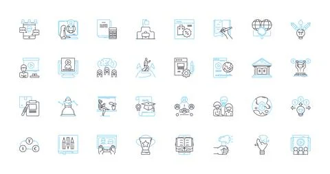 Advanced learning linear icons set. Mastery, Expertise, Skillfulness, Ingenuity Stock Illustration