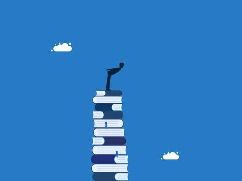 Advanced learning, man standing on a pile of books 스톡 일러스트