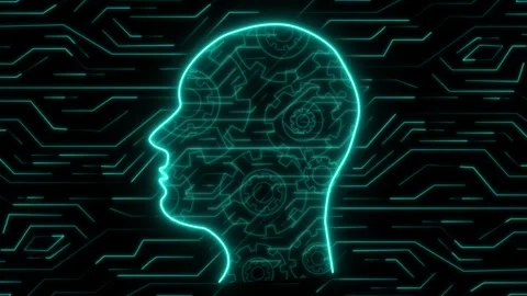 Advanced machine learning projects loop creative neon intelligence emblems .. Stock Footage 340528314