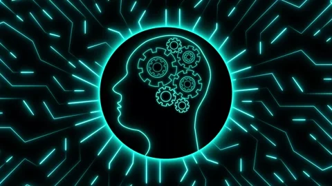 Advanced machine learning projects loop creative neon intelligence emblems .. Stock Footage 340528765