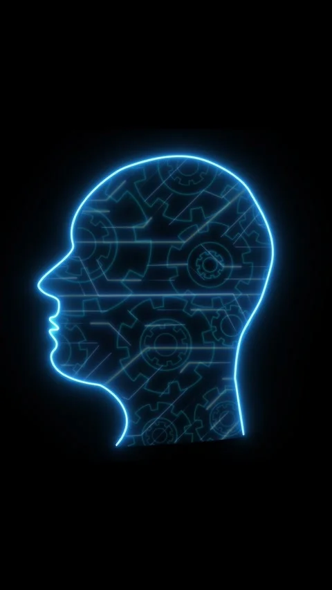 Advanced machine learning projects loop creative neon intelligence emblems .. Stock Footage 345962274