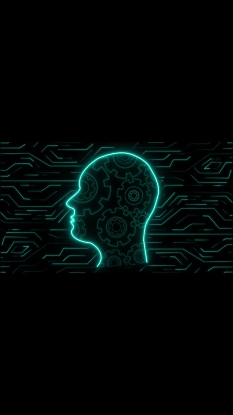 Advanced machine learning projects loop creative neon intelligence emblems .. Stock Footage 345962280