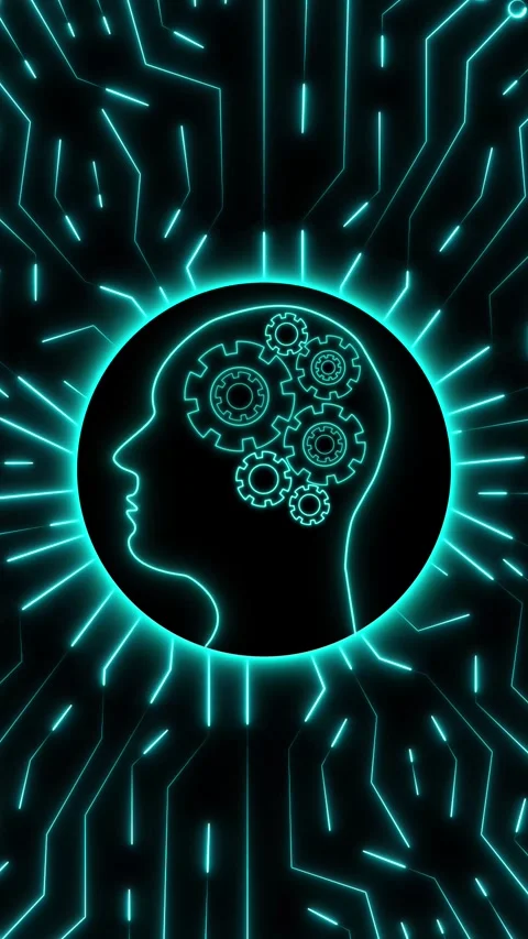 Advanced machine learning projects loop creative neon intelligence emblems .. Stock Footage 345968753