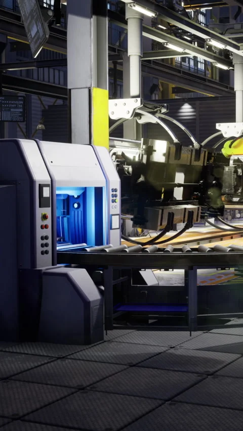 Advanced machinery at work in a high tech manufacturing facility Stock Footage 331695088