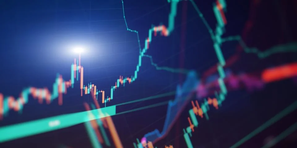 Advanced market visualization: real-time financial charts and stock trading.. Stock Photos