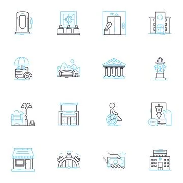 Advanced metropolis linear icons set. Sprawling, High-tech, Futuristic, Complex Stock Illustration