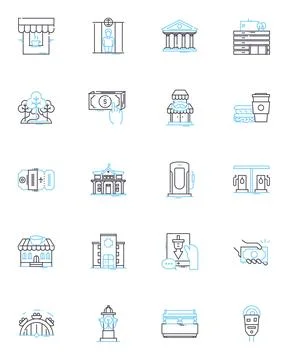 Advanced metropolis linear icons set. Sprawling, High-tech, Futuristic, Complex Stock Illustration
