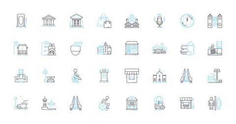 Advanced metropolis linear icons set. Sprawling, High-tech, Futuristic, Complex Stock Illustration