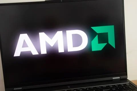 Advanced Micro Devices Inc (AMD) company logo on laptop Stock Photos