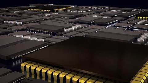 Advanced Microchip and Integrated Circuit Technology Background 3d render. Stock Illustration