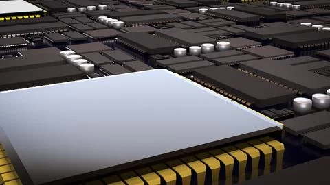 Advanced Microchip and Integrated Circuit Technology Background 3d render. Stock Illustration