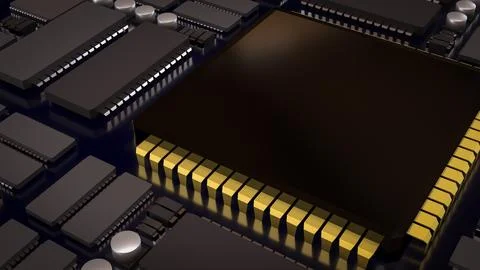 Advanced Microchip and Integrated Circuit Technology Background 3d render. Stock Illustration