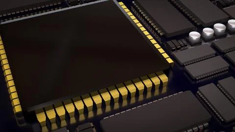 Advanced Microchip and Integrated Circuit Technology Background 3d render. Stock Illustration