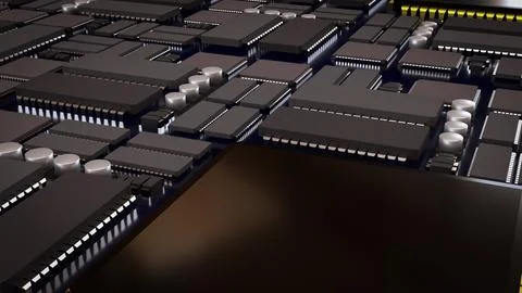 Advanced Microchip and Integrated Circuit Technology Background 3d render. Stock Illustration