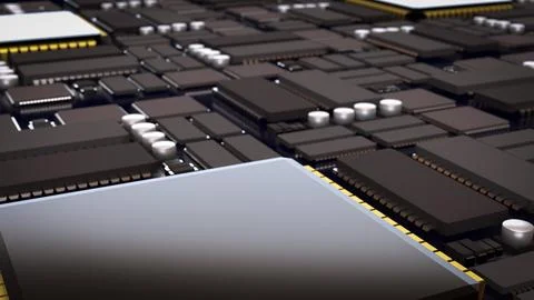 Advanced Microchip and Integrated Circuit Technology Background 3d render. Stock Illustration