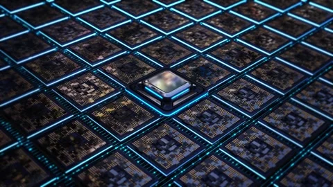 Advanced Microchip and Semiconductor Array for AI Computing and Data Center Tech Video stock 342626647