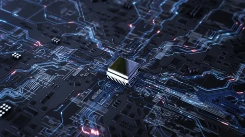 Advanced Microchip Technology Close Up processor microchip mounted on circuit bo Video stock 342782997